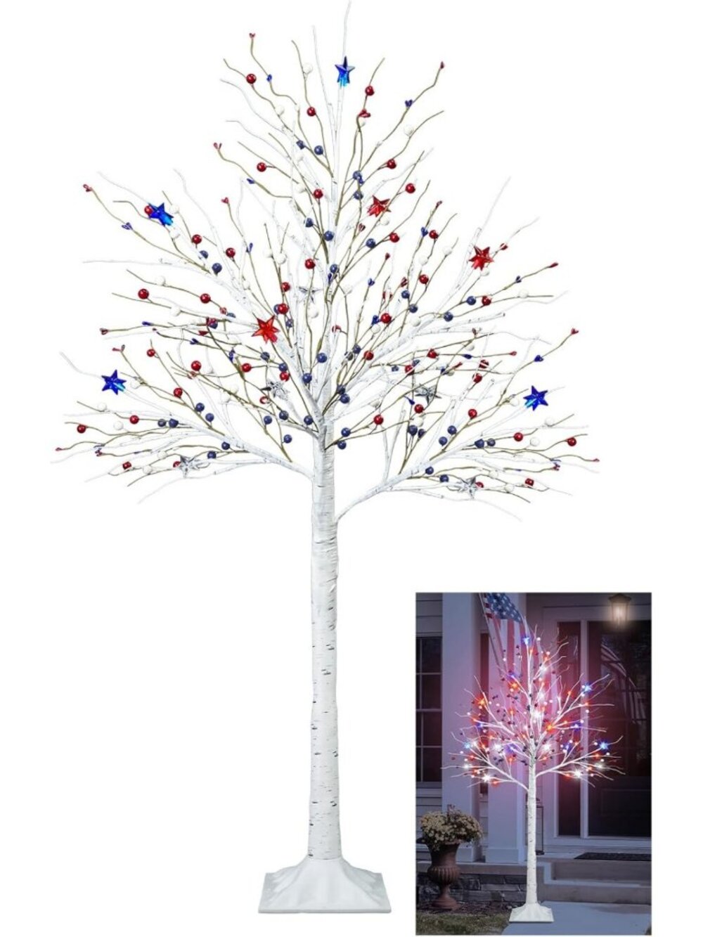 4FT Lighted Patriotic Tree - 48 LED Red, White & Blue Star Lights for